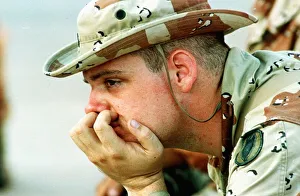 A nervous US soldiers contemplating what is likely to happen once the war against Iraq A nervous US soldiers contemplating what is likely to happen once the war against Iraq