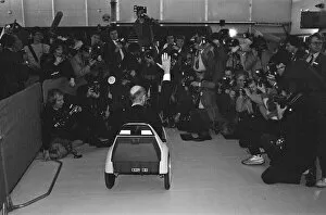 Images Dated 10th January 1985: The New Electric Vehicle Sir Clive Sinclair in his new electric vehicle