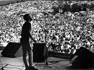New Order on stage at Glastonbury Festival. 1987 New Order on stage at Glastonbury Festival. 1987