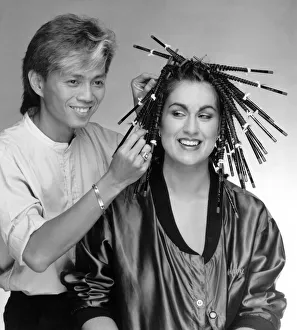 New Perm for Melanie with stylist Allan Soh. October 1984 P007896 New Perm for Melanie with stylist Allan Soh. October 1984 P007896