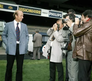 New Preston North End manager Bobby Charlton meets press cameramen at the club' New Preston North End manager Bobby Charlton meets press cameramen at the club'