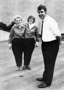 The new slimline Hugh. In the background his sister Diane (left The new slimline Hugh. In the background his sister Diane (left