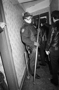 New York Police, 13th Precinct Emergency Squad, Toting his ten foot " New York Police, 13th Precinct Emergency Squad, Toting his ten foot "