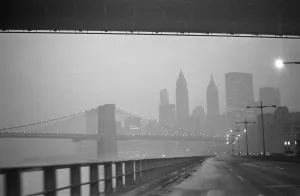 New York skyline and Brooklyn Bridge seen from the FDR Drive 25th January 1970 New York skyline and Brooklyn Bridge seen from the FDR Drive 25th January 1970