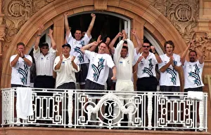 The New Zealand cricket team celebrate victory July 1999 from dressing room The New Zealand cricket team celebrate victory July 1999 from dressing room