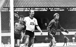 Newcastle manager Jack Charlton on the goal line for a corner with David Craig Newcastle manager Jack Charlton on the goal line for a corner with David Craig
