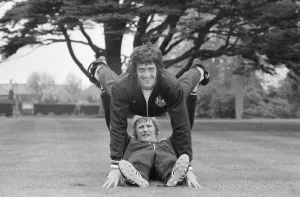 Newcastle United goalkeeper Ian McFaul (on floor) gives midfield star Terry Hibbitt a Newcastle United goalkeeper Ian McFaul (on floor) gives midfield star Terry Hibbitt a