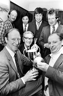 Newcastle United manager Jack Charlton presents an angling trophy to angling club Newcastle United manager Jack Charlton presents an angling trophy to angling club
