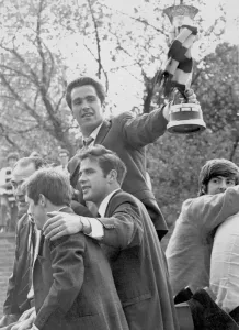 Newcastle United players celebrate on a open top bus tour of Tyne side after winning Newcastle United players celebrate on a open top bus tour of Tyne side after winning