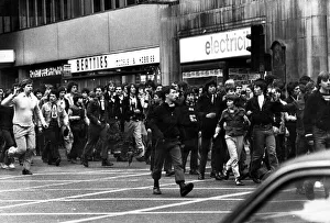 Newcastle United Supporters march along Pilgrim Street in Newcastle 25/03/80 Newcastle United Supporters march along Pilgrim Street in Newcastle 25/03/80
