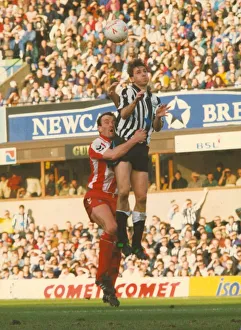 Newcastle United v Brentford 28 February 1993 - David Kelly challenges for the ball Newcastle United v Brentford 28 February 1993 - David Kelly challenges for the ball