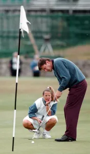 Nick Faldo practising his putting during practice round for the British Open Golf Nick Faldo practising his putting during practice round for the British Open Golf