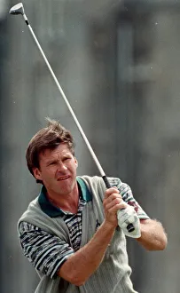 Nick Faldo watching his ball fly down the fairway at the British Golf Open Championship Nick Faldo watching his ball fly down the fairway at the British Golf Open Championship