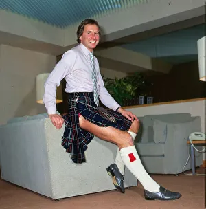 Nick Owen TV Presenter wearing kilt November 1985 Nick Owen TV Presenter wearing kilt November 1985