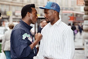 Images Dated 25th June 1991: Nigel Benn (left) with Kid Milo ahead of their upcoming middleweight clash