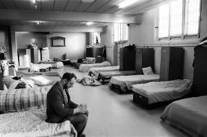 The night shelter dormitory at the Trinity Centre in Camp Hill. 8th February 1990 The night shelter dormitory at the Trinity Centre in Camp Hill. 8th February 1990