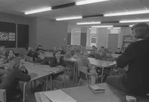 Ninety Warwick children had their first lessons in open-plan classrooms yesterday when Ninety Warwick children had their first lessons in open-plan classrooms yesterday when