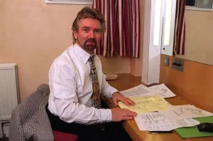 Noel Edmonds TV Presenter sitting in his dressing room Noel Edmonds TV Presenter sitting in his dressing room