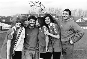 The Nolan Sisters with Bristol City football players Don Giles (center The Nolan Sisters with Bristol City football players Don Giles (center