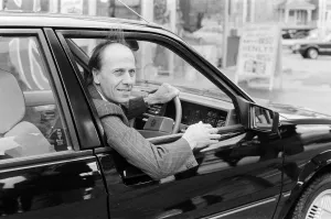 Norman Tebbit, Employment minister, at Henley's Garage, Chingford, Essex Norman Tebbit, Employment minister, at Henley's Garage, Chingford, Essex