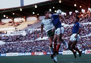 Northern Ireland 0 Yugoslavia 0 World Cup 1982 football players Bill Hamilton heading Northern Ireland 0 Yugoslavia 0 World Cup 1982 football players Bill Hamilton heading