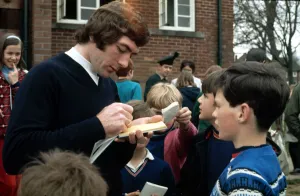 Northern Ireland and Tottenham Hotspur goalkeeper pat Jnnings signs autographs for young Northern Ireland and Tottenham Hotspur goalkeeper pat Jnnings signs autographs for young