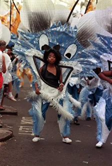 Notting Hill Carnival August 1988 Female dancer dressed up during Notting Hill Carnival August 1988 Female dancer dressed up during