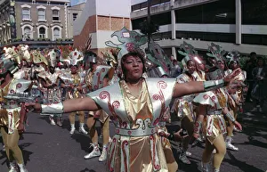 Notting Hill Carnival August 1988 Female dancers dressed up during the carnival Notting Hill Carnival August 1988 Female dancers dressed up during the carnival