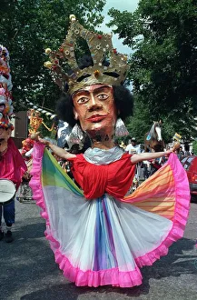 Notting Hill Carnival August 1991 Men and women dress up in costumes during Notting Hill Carnival August 1991 Men and women dress up in costumes during