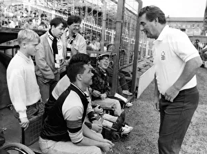 Nottingham Forest manager Brian Clough chats to Newcastle fans before the game 29 August Nottingham Forest manager Brian Clough chats to Newcastle fans before the game 29 August