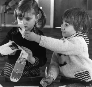 Nursery Children, Joanne Little and Nathan Scott, cutting paper, 29th November 1978 Nursery Children, Joanne Little and Nathan Scott, cutting paper, 29th November 1978