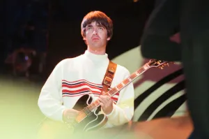 Oasis in concert at Knebworth, Hertfordshire. Noel Gallagher. 11th August 1996 Oasis in concert at Knebworth, Hertfordshire. Noel Gallagher. 11th August 1996