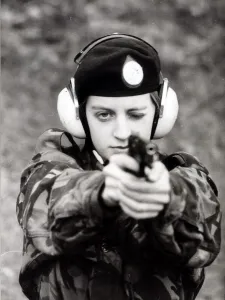 Officer Cadet Peta Dancer gets the target in her sight A©Mirrorpix.com Officer Cadet Peta Dancer gets the target in her sight A©Mirrorpix.com