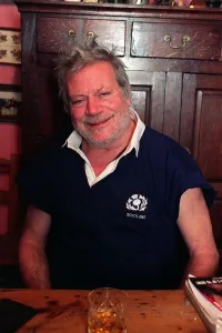 Oliver Reed actor wearing Scottish rugby shirt at home in County Cork Ireland Oliver Reed actor wearing Scottish rugby shirt at home in County Cork Ireland