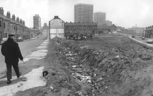 One of the open spaces that has appeared in the Hillfields area of Coventry where houses One of the open spaces that has appeared in the Hillfields area of Coventry where houses