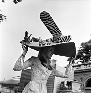Oversized hats on display on the first day of Royal Ascot June 1970 70-05824-006 Oversized hats on display on the first day of Royal Ascot June 1970 70-05824-006