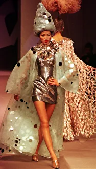 Paco Rabanne Fashions Paris Fashion Week January 1998 A model presents this look Paco Rabanne Fashions Paris Fashion Week January 1998 A model presents this look