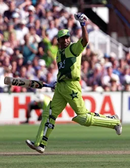 Pakistan's Saeed Amwar celebrates his 100 during the Cricket World Cup match Pakistan's Saeed Amwar celebrates his 100 during the Cricket World Cup match