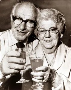 Parents of Bobby Robson England football manager lift their glasses in toast February Parents of Bobby Robson England football manager lift their glasses in toast February