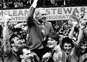 Paul Hegarty and Richard Gough give their manager a lift as they hold up Dundee United Paul Hegarty and Richard Gough give their manager a lift as they hold up Dundee United