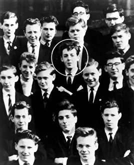 Paul McCartney of the Beatles circled in a school photograph 1950s Paul McCartney of the Beatles circled in a school photograph 1950s