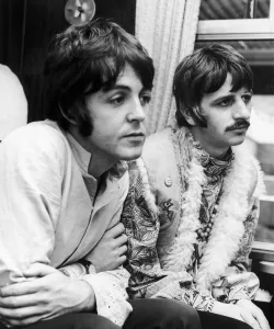 Paul McCartney and Ringo Starr on the train on the way to Bangor in Wales for Meditation Paul McCartney and Ringo Starr on the train on the way to Bangor in Wales for Meditation