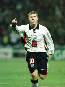 Paul Scholes celebrates scoring for England November 1997 against Cameroon at Paul Scholes celebrates scoring for England November 1997 against Cameroon at