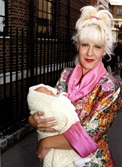 Paula Yates TV Presenter and Model leaving hospital with her new baby daughter Paula Yates TV Presenter and Model leaving hospital with her new baby daughter