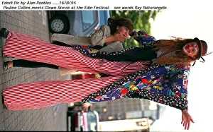 Pauline Collins actress meets clown Stevie on stilts August 1995 at Edinburgh festival Pauline Collins actress meets clown Stevie on stilts August 1995 at Edinburgh festival