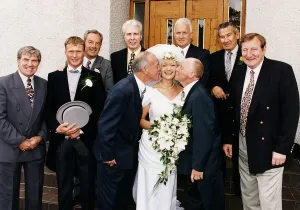 Pauline Pew and Jimmy Johnstone jnr with guests at their wedding some of the Lisbon Lions Pauline Pew and Jimmy Johnstone jnr with guests at their wedding some of the Lisbon Lions