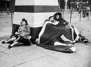 Peace 1945 - Londoners sleep through the early hours of the morning after a night of Peace 1945 - Londoners sleep through the early hours of the morning after a night of