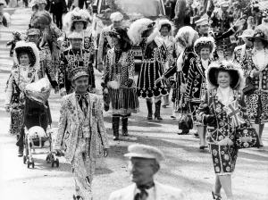 Pearly Kings and Queens seen here marching in the 1985 Battersea Easter Parade Pearly Kings and Queens seen here marching in the 1985 Battersea Easter Parade