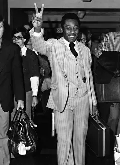 Pele football player for Brazil arriving at Heathrow Airport from Lisbon 1977 Pele football player for Brazil arriving at Heathrow Airport from Lisbon 1977