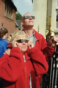 People watching the solar eclipse in Chester. 11th August 1999 People watching the solar eclipse in Chester. 11th August 1999